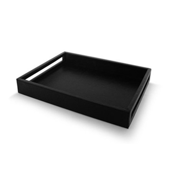 Large rectangular faux leather plywood storage serving tray
