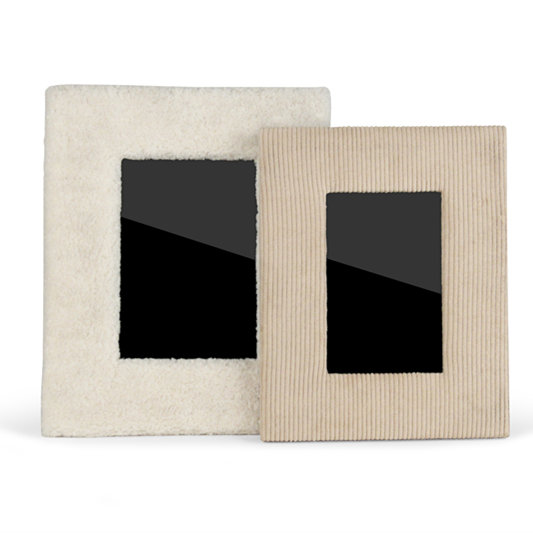 Decor mix-up furry fabric cream wooden photo picture frames pack 2