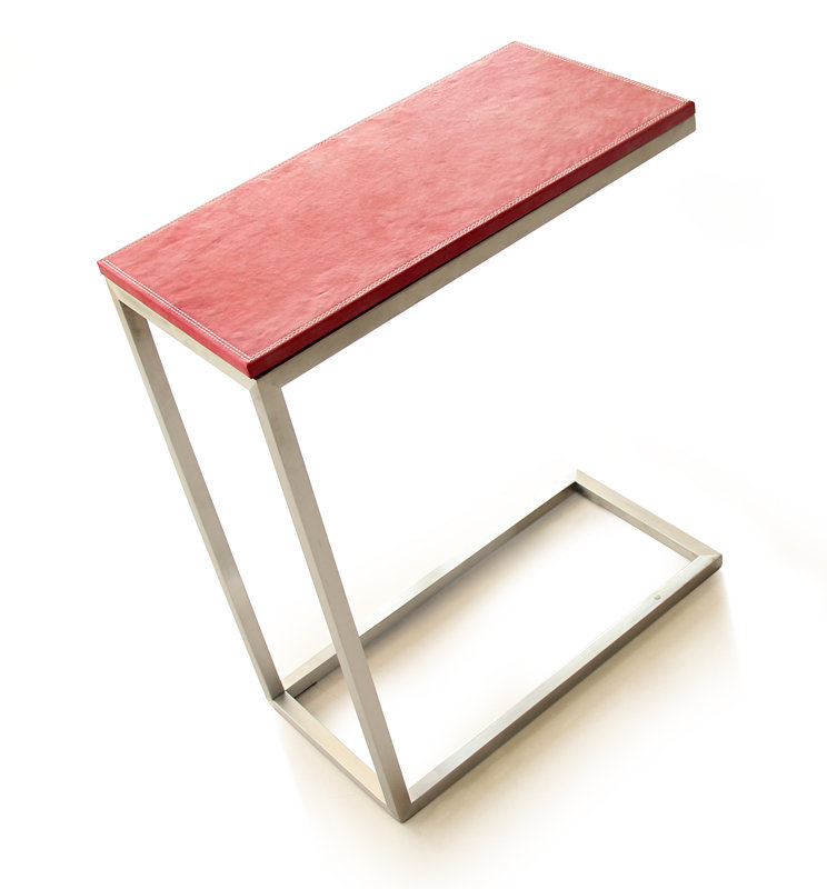 Modern versatile leather side table with stainless steel base